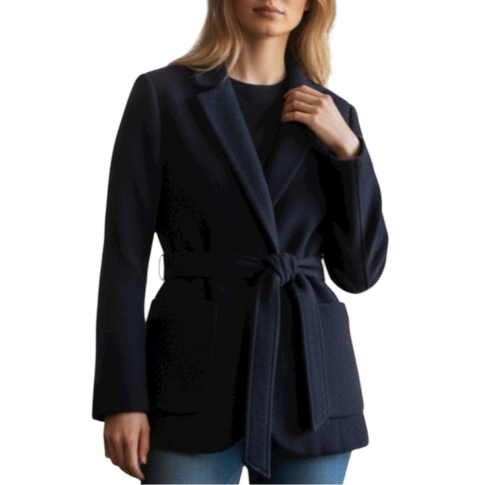 J Crew Wrap Belt Blazer Jacket Coat in Black Italian Blanket Wool with Pockets - Picture 3 of 14